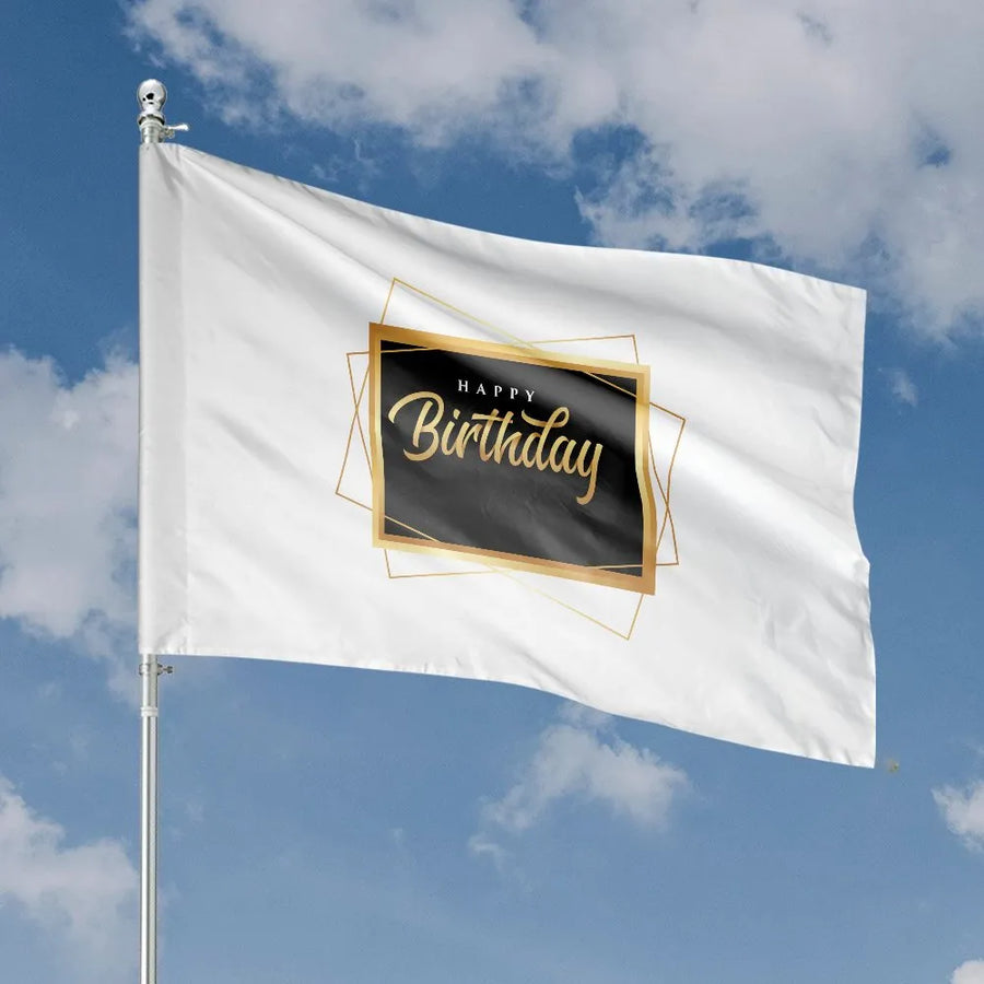Black and Gold Birthday Flag | Gold Glitter Confetti Design | Double Sided Polyester Banner | Outdoor Happy Birthday Party Decoration & Welcome Gift