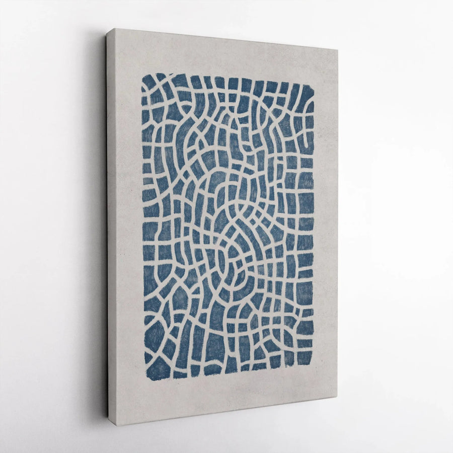 Abstract Blue Geometric Canvas Wall Art | Modern Labyrinth Pattern Print | Premium Fade-Resistant Gallery Wrap | Minimalist Home Decor Gift