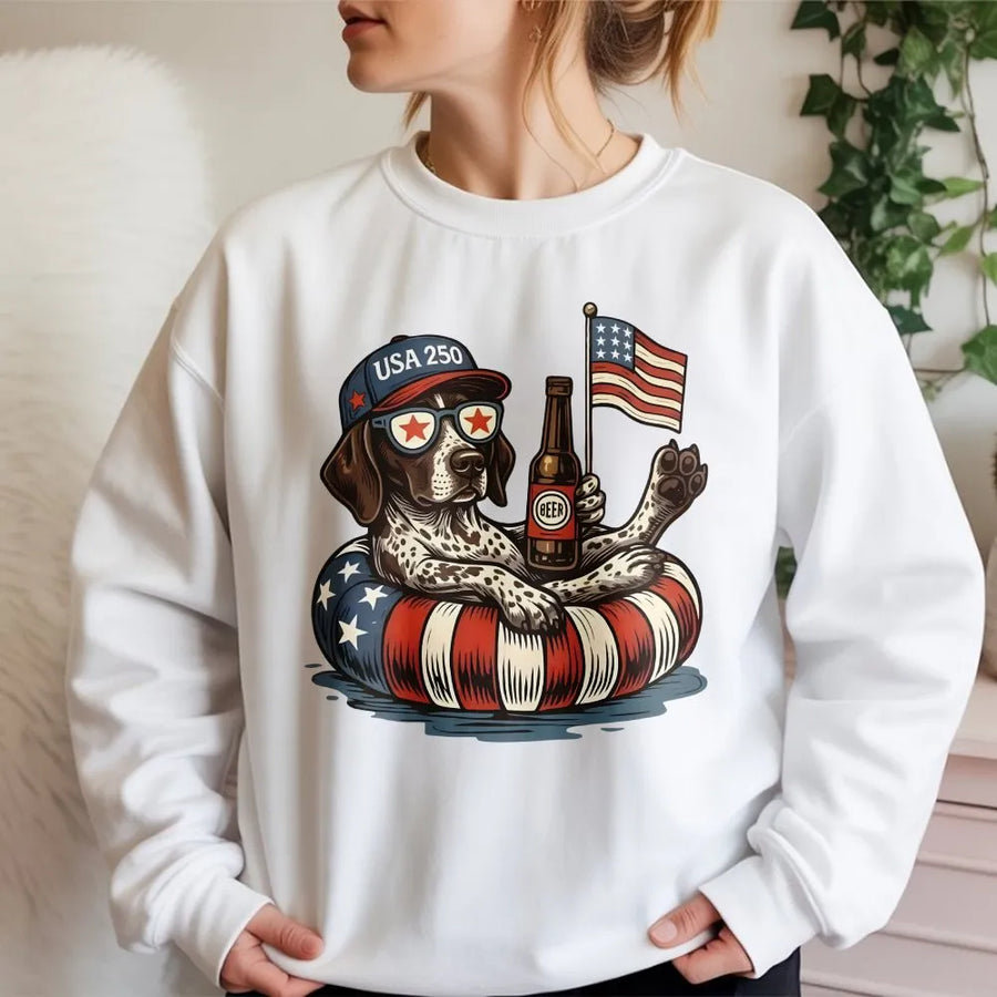 Patriotic GSP Sweatshirt | USA 250 American Flag Dog Graphic | Soft Cotton Blend | 4th of July Gift for Pointer Owner