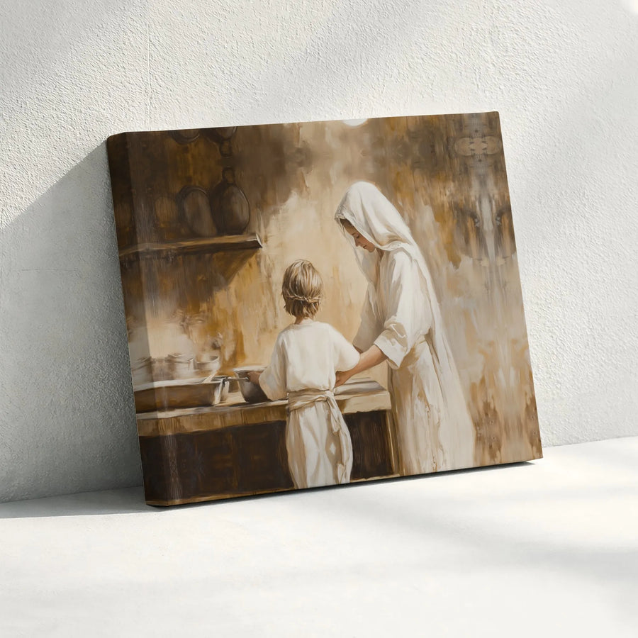 Mary and Young Jesus Canvas Print | Sacred Heart Religious Kitchen Art | Gallery-Quality Fade-Resistant Wall Decor | Christian Home Gift
