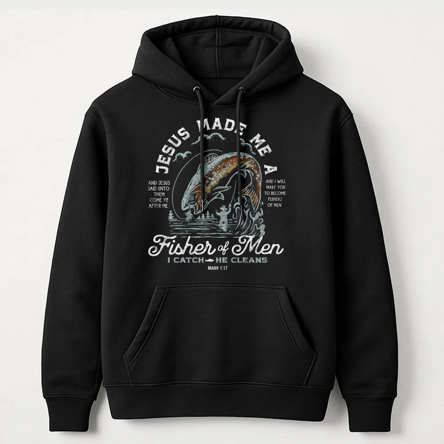 Fisher of Men Hoodie | Christian Trout Fishing Bible Verse Graphic | Premium Cotton-Blend | Faith Based Gift for Angler