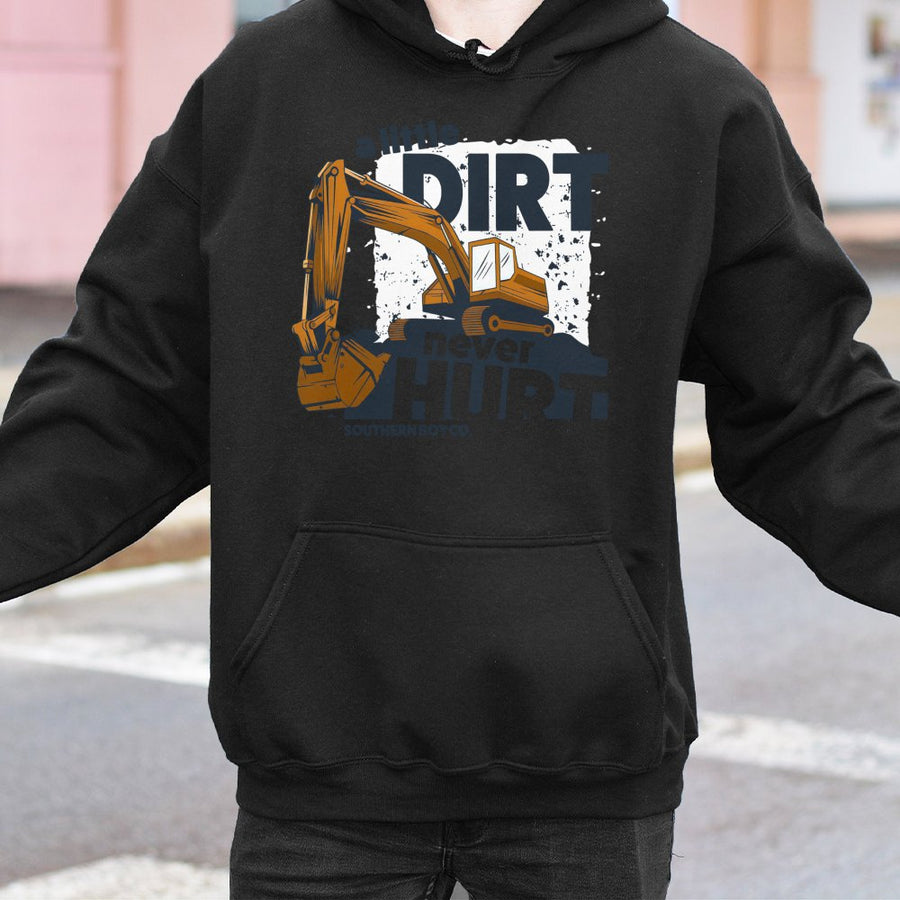 Excavator Hoodie | A Little Dirt Never Hurt Graphic | Soft Cotton-Polyester Blend | Construction Lover Gift for Men and Women