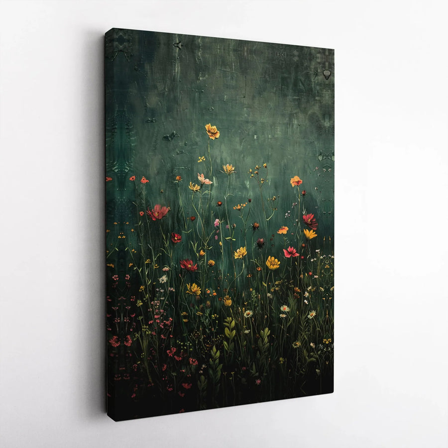 Dark Moody Wildflower Canvas Print | Botanical Oil Painting Aesthetic | 1.25-Inch Gallery Wrap | Premium Floral Wall Art for Modern Home Decor