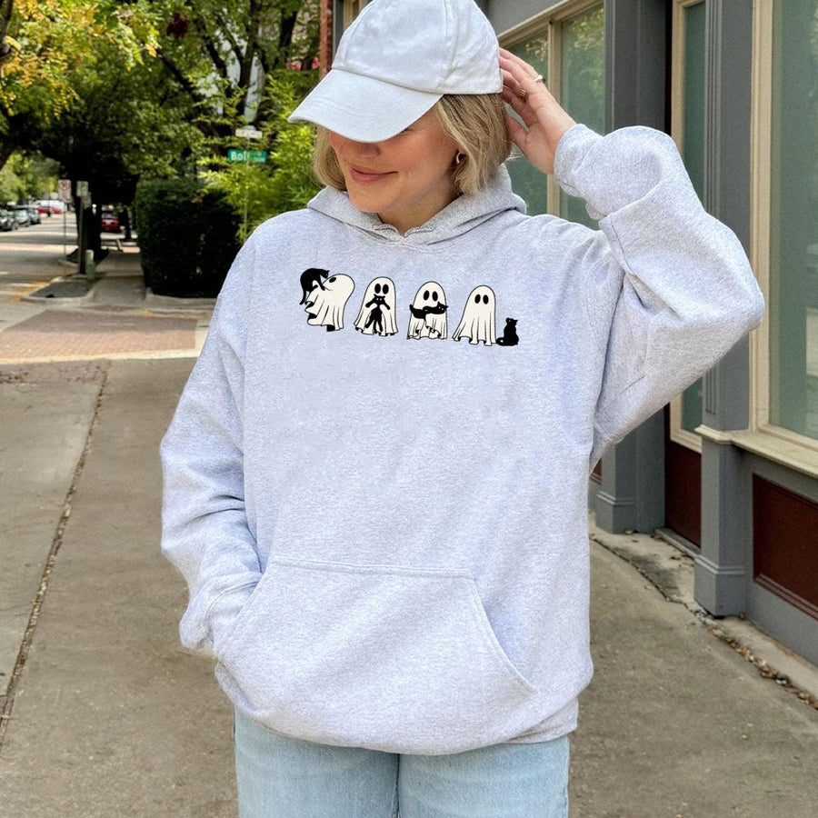 Ghost Mama Hoodie | Cute Ghost with Black Cats Design | Soft Cotton-Polyester Blend | Spooky Cat Mom Halloween Gift for Her
