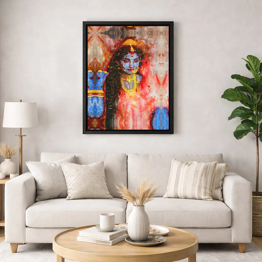 Hindu Goddess Kali Canvas Wall Art | Abstract Spiritual Portrait Print | 1.25 Inch Premium Gallery Wrap | Home Decor Gift for Meditation Room