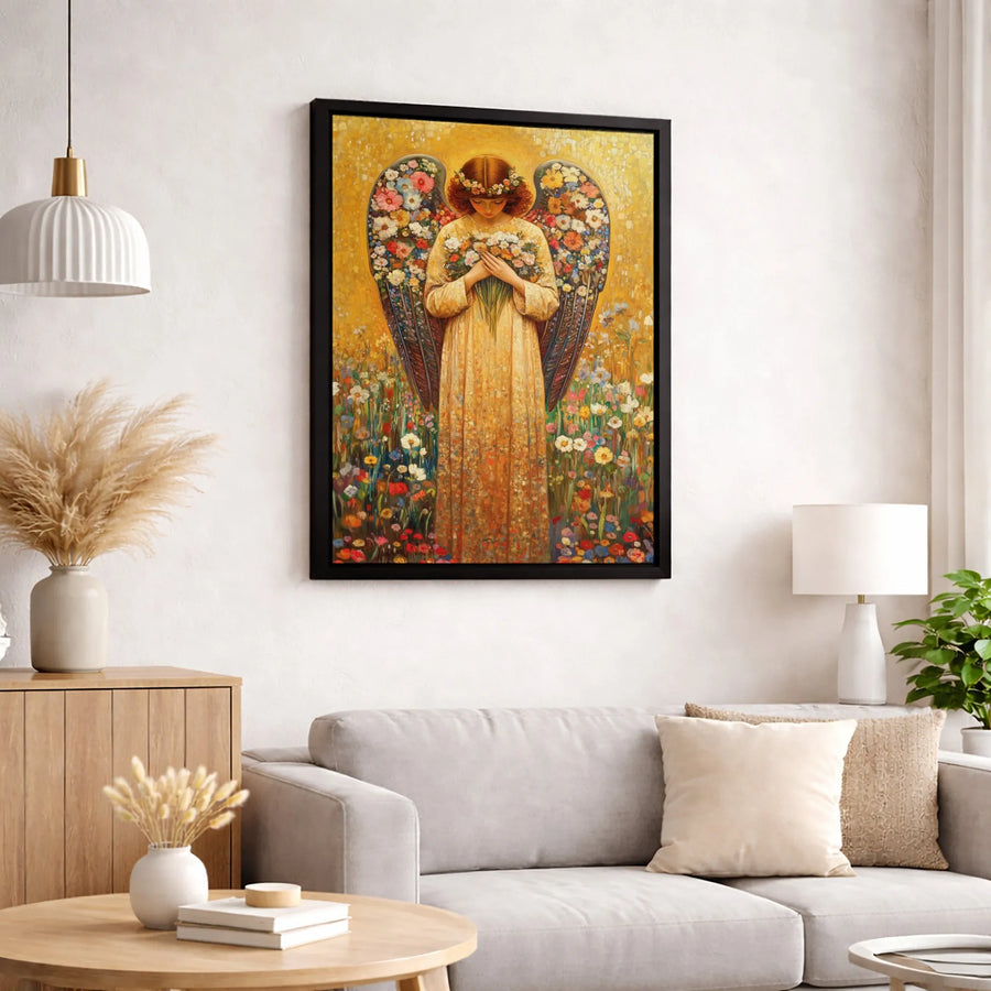 Angel Wall Art | Floral Angel Wings in Wildflower Meadow | Premium Gallery Wrapped Canvas | Spiritual Home Decor Gift