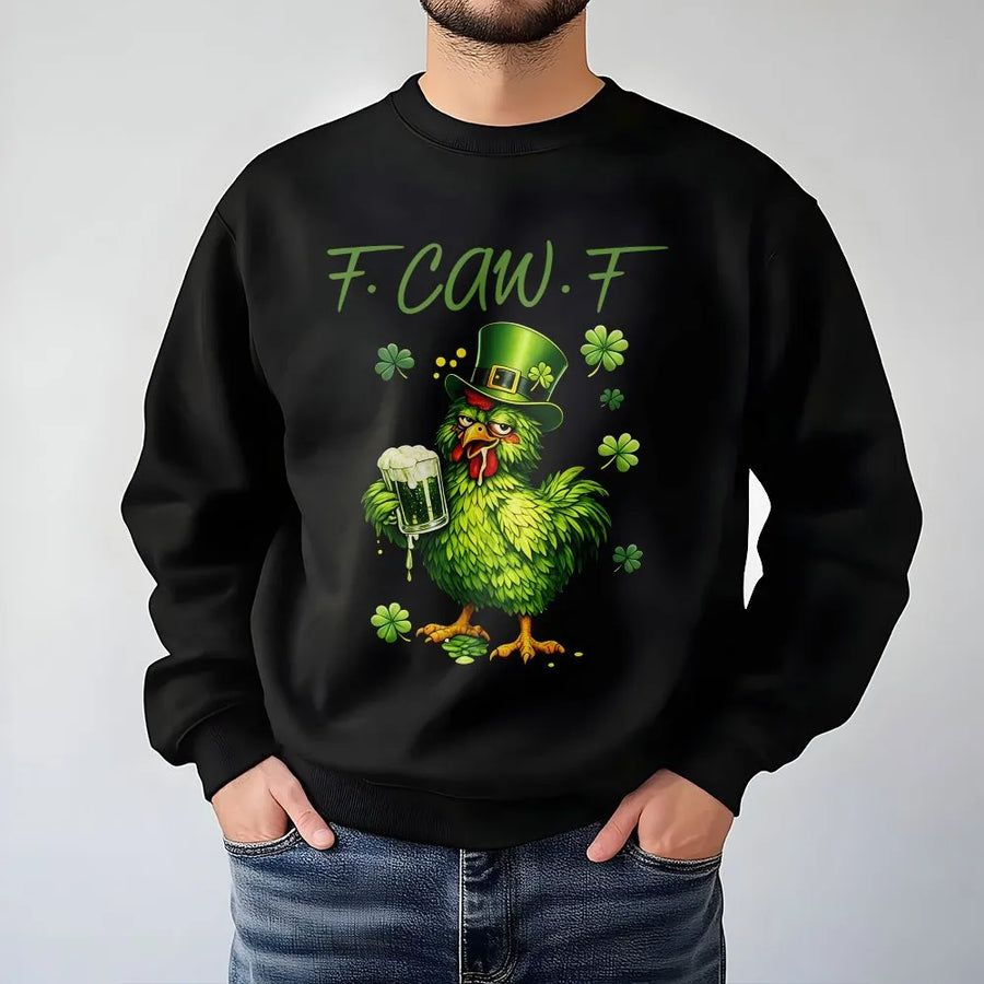 St. Patrick's Day Sweatshirt | Funny Drinking Leprechaun Chicken Graphic | Premium Cotton Blend Crewneck | Gift for Irish Party Lovers