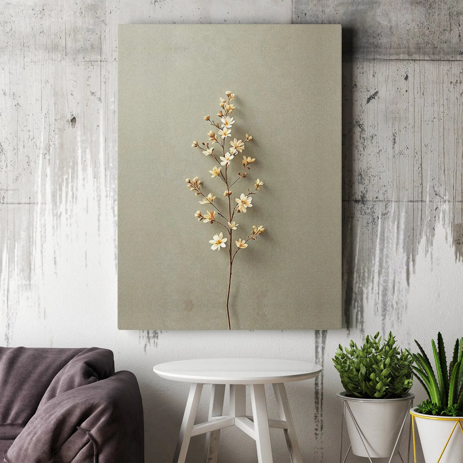 Minimalist Botanical Canvas Wall Art | White Floral Branch on Sage Green | Premium Gallery Wrap Print | Modern Home & Office Decor Gift