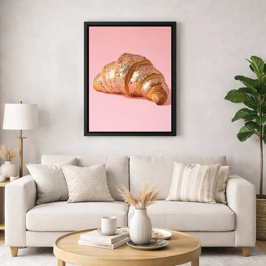 Disco Ball Croissant Canvas Wall Art | Surreal Foodie Pop Art Print | Gallery-Quality 1.25-Inch Profile | Trendy Aesthetic Home Decor Gift