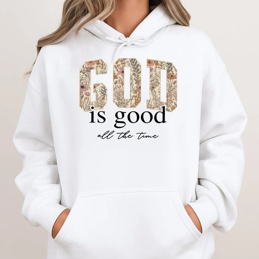 God is Good Christian Hoodie | Vintage Floral Text Design | Premium Cotton Blend | Inspirational Religious Gift for Women