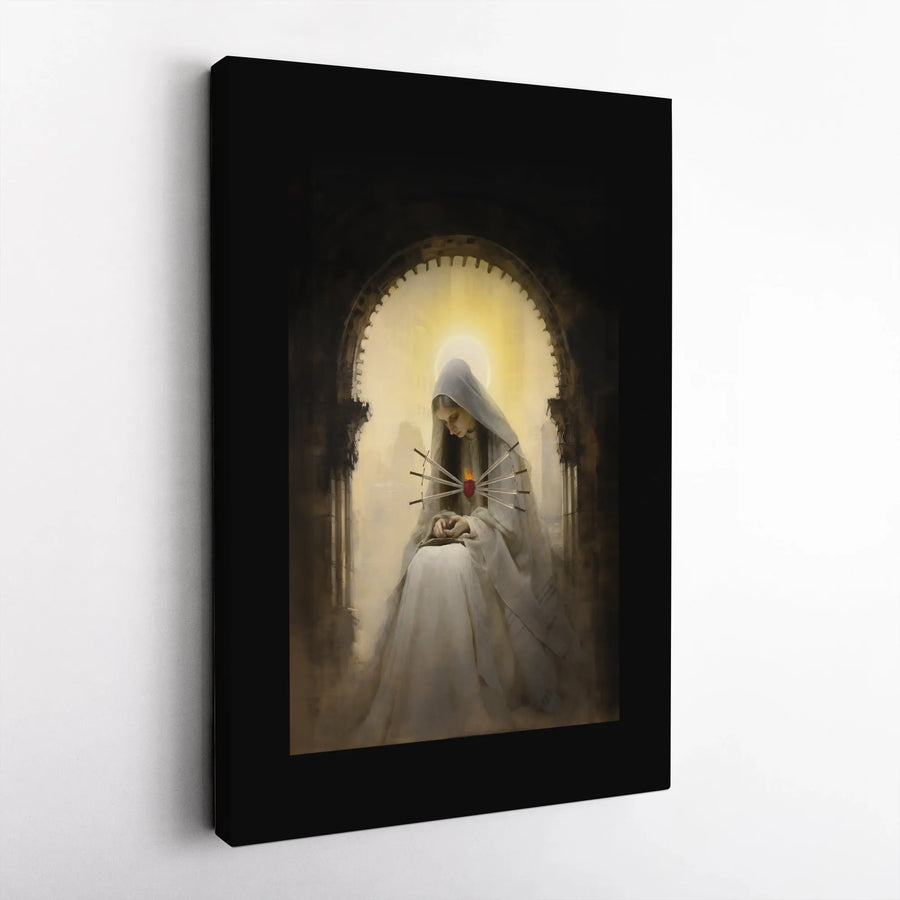 Our Lady Of Sorrows Canvas Print | Immaculate Heart With Seven Swords | Premium Gallery Wrapped Wall Art | Religious Catholic Home Decor Gift