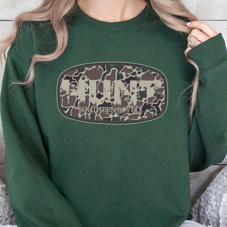 Hunt Camo Sweatshirt | Southern Style Deer And Duck Graphic | Premium Cotton Blend | Gift For Hunters And Outdoor Lovers