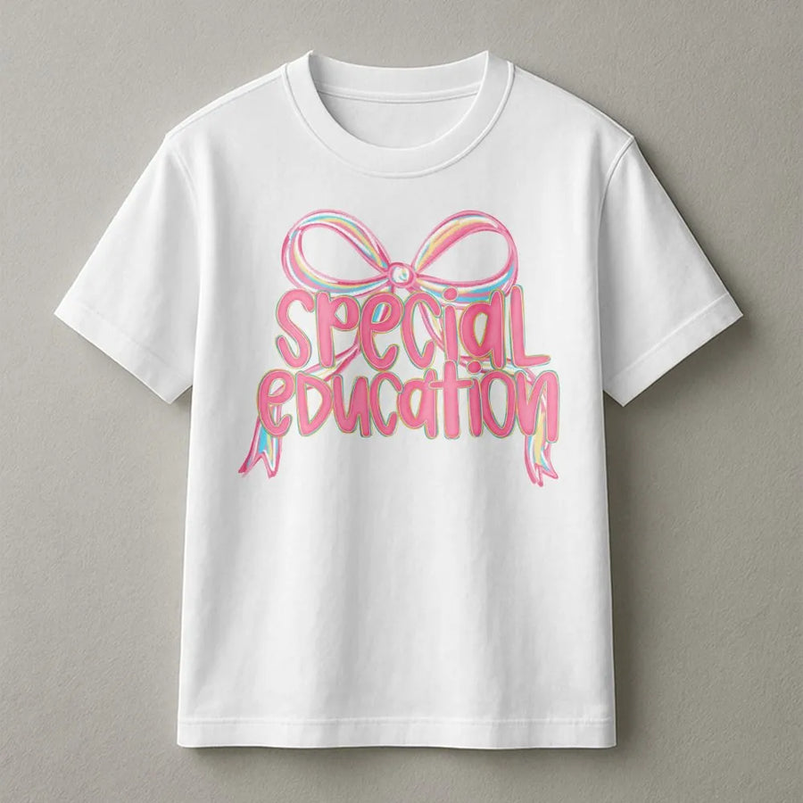 Special Education Teacher T-Shirt | Pastel Ribbon Bow Graphic | Premium Soft Cotton Tee | Cute Back to School Gift for SPED Teachers