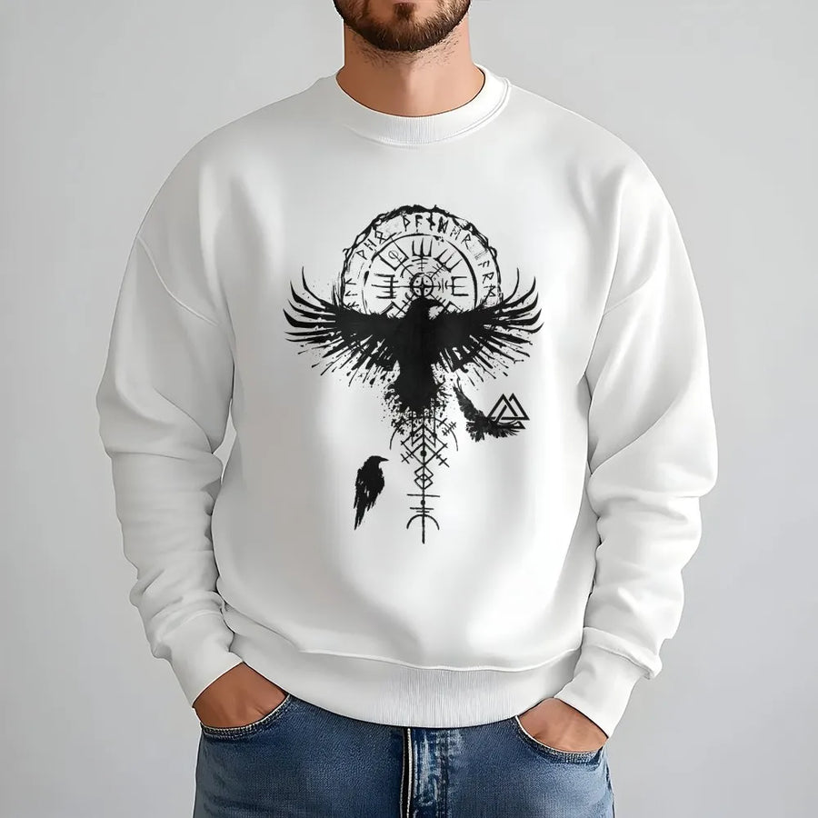 Viking Raven Sweatshirt | Vegvisir Norse Compass & Runes Graphic | Premium Cotton Tee | Mythology Fan Gift