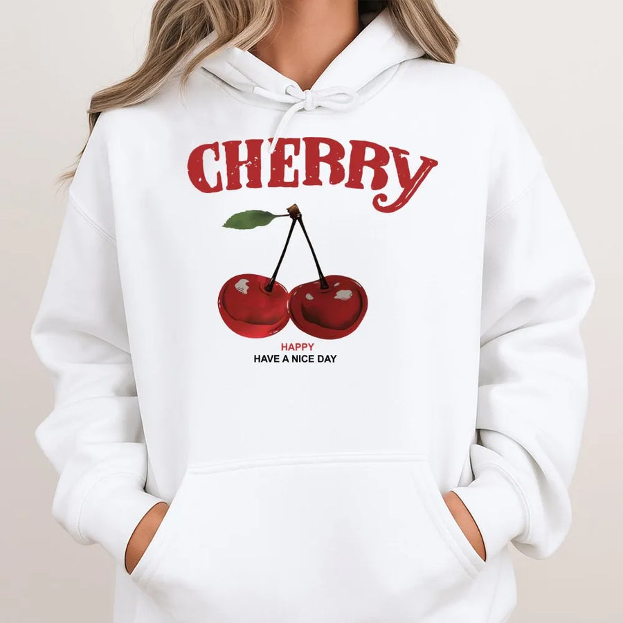 Cherry Graphic Hoodie | Vintage Fruit Aesthetic Design | Soft Cotton Blend Fleece | Cute Streetwear Gift For Her