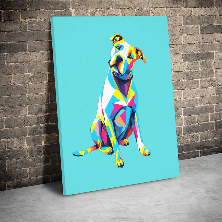 Pitbull Dog Canvas Wall Art | Colorful Pop Art Geometric Print | Premium 1.25-inch Gallery Wrap | Vibrant Modern Decor Gift for Dog Lovers