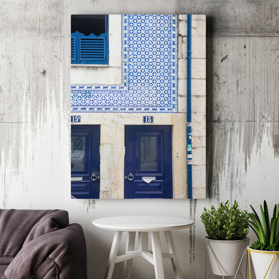 Portuguese Azulejo Tile Canvas Print | Alfama Lisbon Architectural Photography | Premium Fade-Resistant Art | Portugal Travel Gift & Mediterranean Wall Decor
