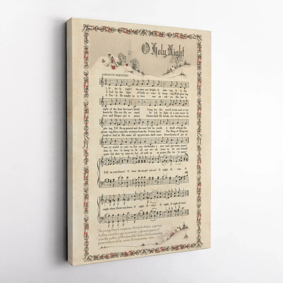 O Holy Night Sheet Music Canvas Print | Vintage Christmas Carol Art | Gallery Wrap Premium Wall Decor | Religious Holiday Gift for Home