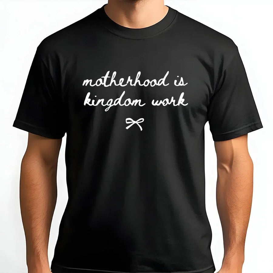 Motherhood is Kingdom Work Shirt | Coquette Christian Mom Tee with Bow | Premium Soft Cotton | Religious Mother's Day Gift