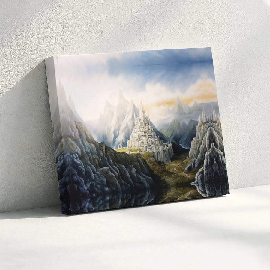 Fantasy Castle Mountain Landscape Canvas | Ethereal Mountain Peak Wall Art | Premium Gallery-Wrapped Print | Gift for Fantasy Lovers and Readers