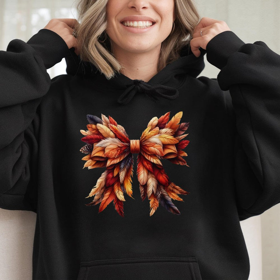 Thanksgiving Feather Bow Hoodie | Fall Coquette Aesthetic Design | Premium Cotton-Blend Comfort | Cute Autumn Gift for Women and Girls