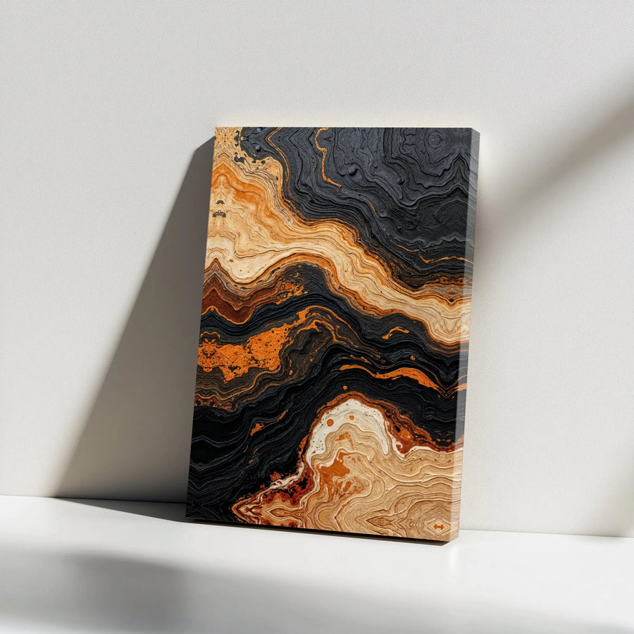Abstract Canvas Wall Art | Textured Black and Copper Marble Print | Premium Gallery Wrapped Canvas | Modern Home Decor Gift