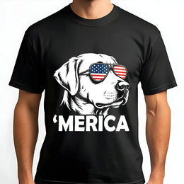 'Merica Dog T-Shirt | Labrador with American Flag Sunglasses | Premium Graphic Sweatshirt | Patriotic 4th of July Gift for Dog Lover