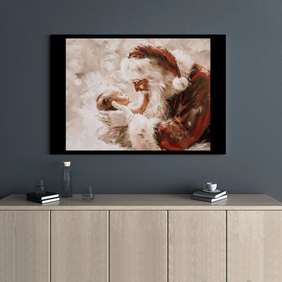 Santa Holding Baby Jesus Canvas | Religious Christmas Oil Painting Style | Premium Gallery Wrap Wall Art | Heartwarming Holiday Home Decor Gift