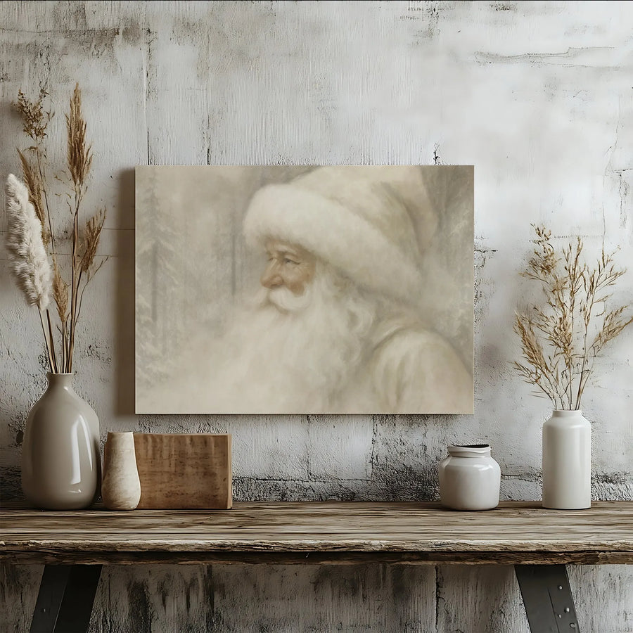 Vintage Santa Claus Wall Art | Snowy Forest Christmas Portrait | Premium Gallery-Wrapped Canvas | Seasonal Holiday Home Decor Gift