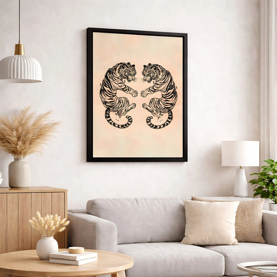 Japanese Tiger Art Canvas | Vintage Style Dual Tiger Print | Premium Gallery-Wrapped 1.25" Profile | Aesthetic Home Decor Gift