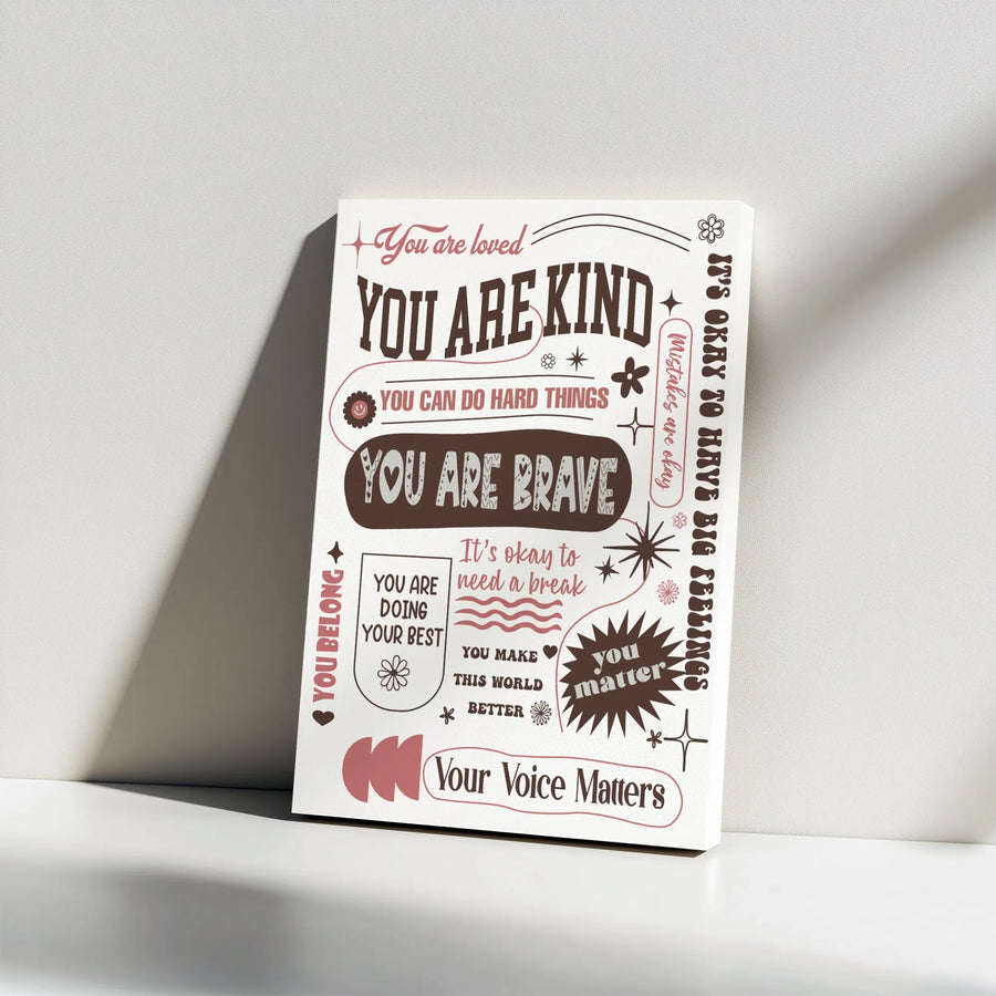 Positive Affirmations Canvas Wall Art | You Are Kind Brave Inspirational Quotes | Premium Gallery Wrap Decor | Motivational Gift for Home Office