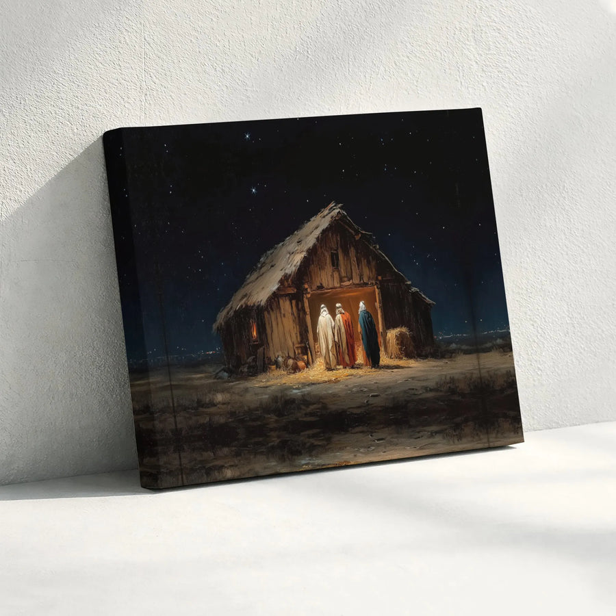 Nativity Scene Canvas Print | Three Wise Men At The Manger | Premium Gallery Wrapped Wall Art | Religious Christmas Home Decor Gift