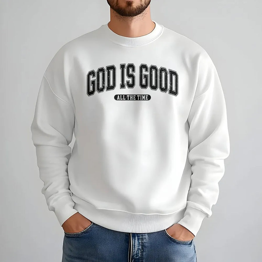 God Is Good Sweatshirt | Retro Christian Sweatshirt with Varsity Design | Soft Cotton Blend | Faith Based Gift for Men & Women
