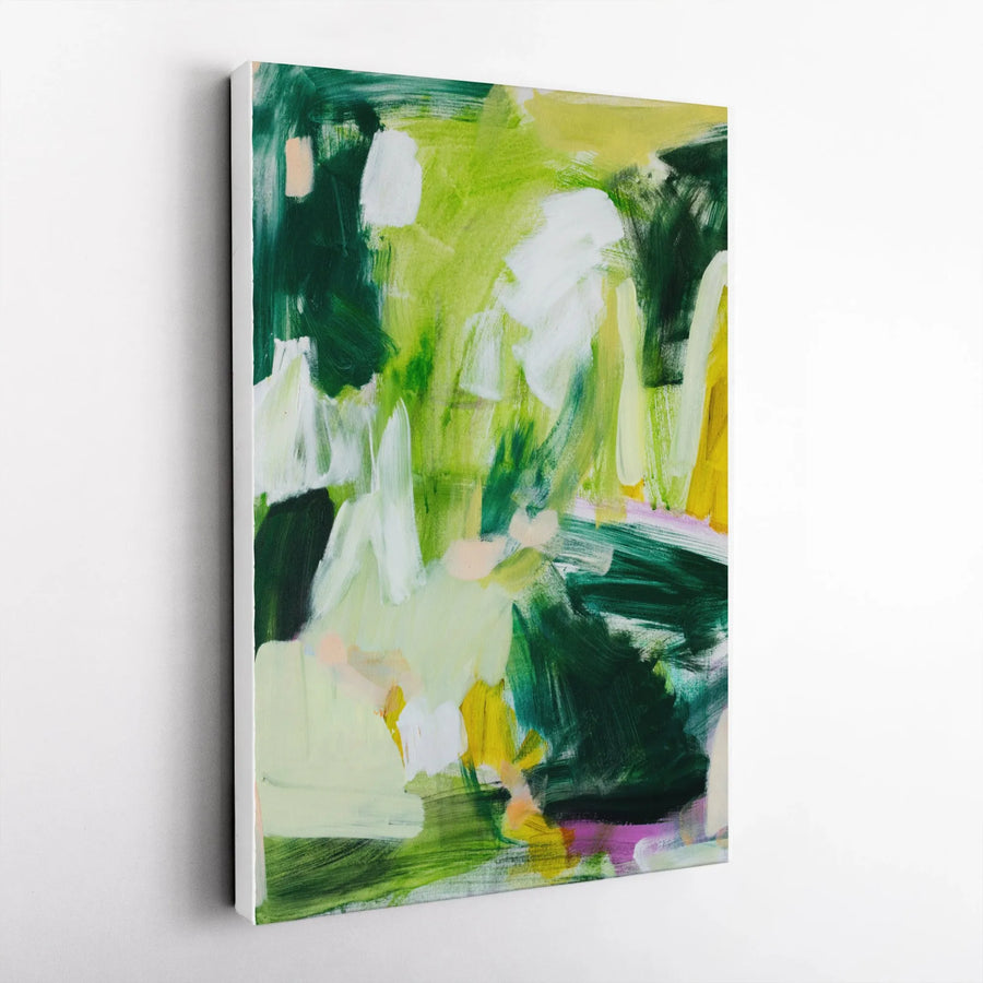 Modern Abstract Vertical Canvas | Green And White Expressive Brushstroke Art | Premium Gallery Wrapped Canvas | Living Room Decor Gift