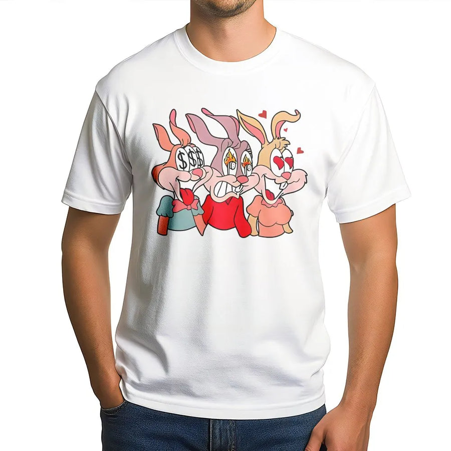 Cartoon Rabbit Graphic T-Shirt | Money Eyes Love Heart Retro Aesthetic | Premium 100% Cotton Tee | Urban Streetwear Unisex Gift