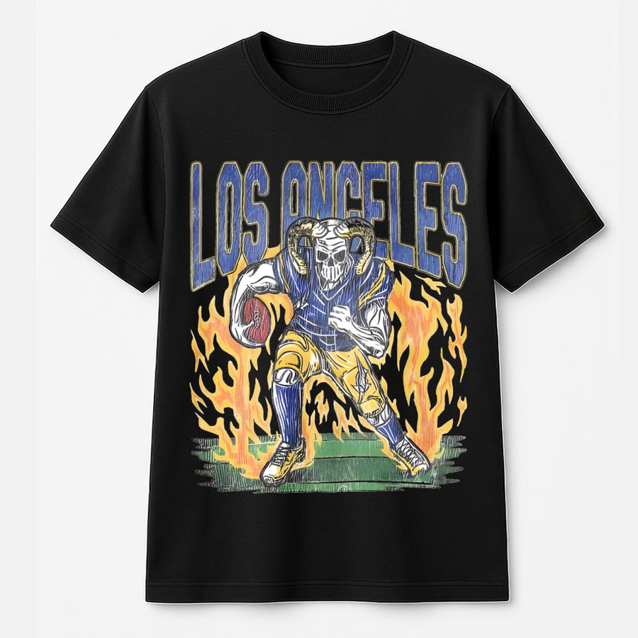 Los Angeles Rams Skeleton Football Player With Flames T-Shirt