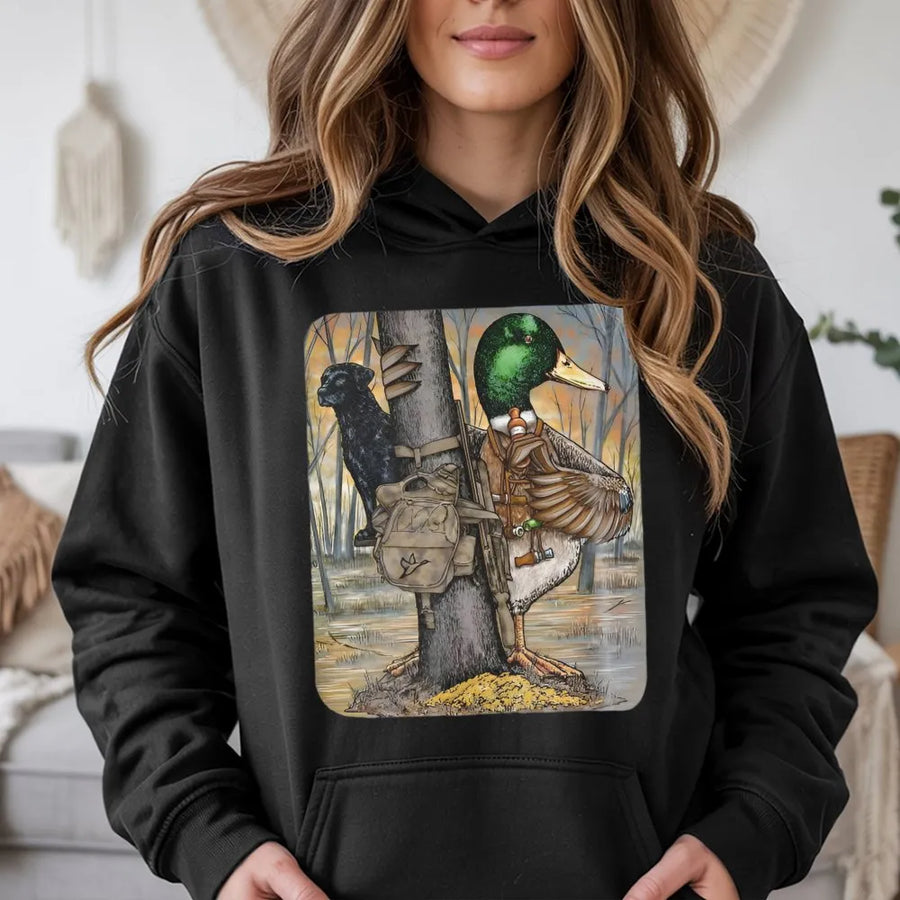 Duck Hunting Hoodie | Mallard Duck and Labrador Retriever Graphic | Premium Cotton Blend | Gift for Duck Hunters and Outdoorsmen