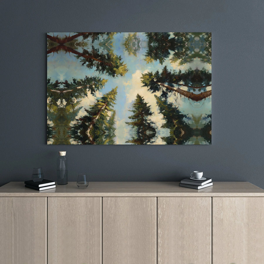 Forest Canopy Canvas Wall Art | Kaleidoscopic Pine Tree View | Gallery-Wrapped Premium Print | Nature-Inspired Home Decor Gift