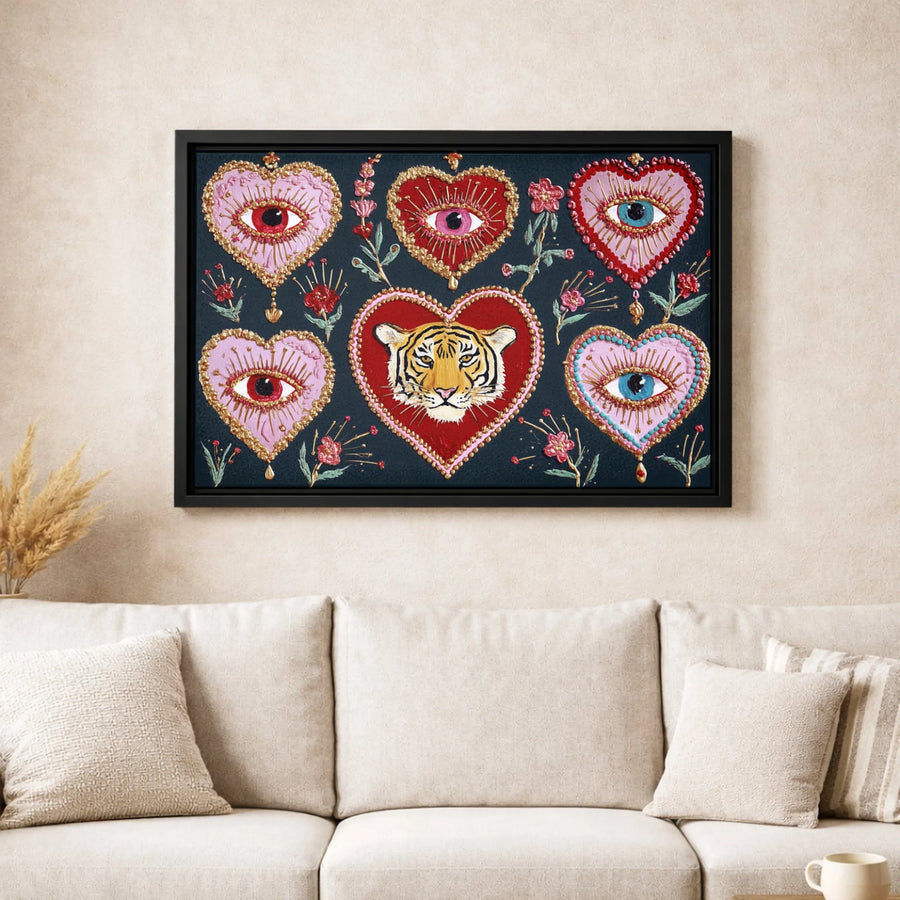 Sacred Heart Tiger Canvas Wall Art | Mystic Evil Eye Bohemian Decor | Premium 1.25" Gallery Wrap | Spiritual Boho Home Gift For Her