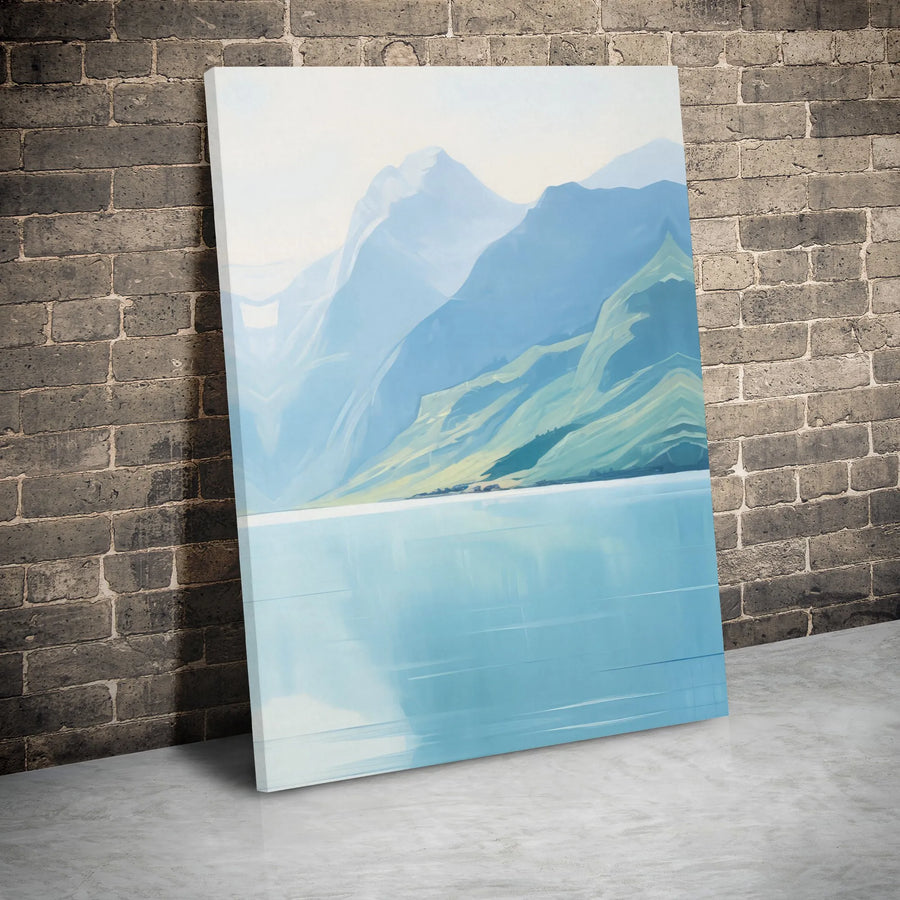 Minimalist Mountain Canvas Art | Serene Blue Lake Landscape Print | Premium Gallery Wrapped Decor | Modern Nature Wall Art for Home Office