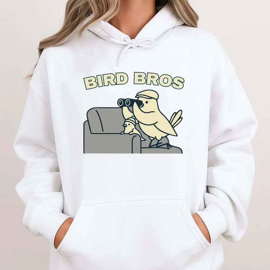 Bird Bros Hoodie | Funny Cartoon Bird Watching Graphic | Soft Cotton-Blend Pullover | Unique Nature Lover Gift for Birdwatchers