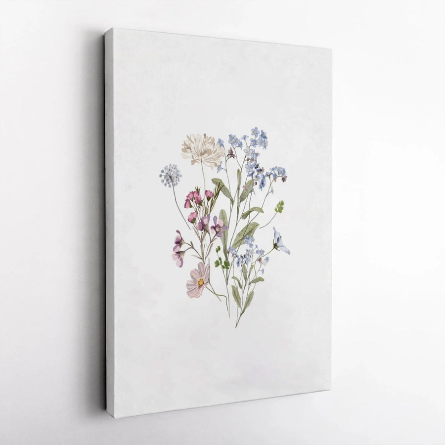 Watercolor Wildflower Bouquet Canvas | Botanical Minimalist Wall Art | Premium Gallery Wrap Print | Nature Inspired Home Decor Gift