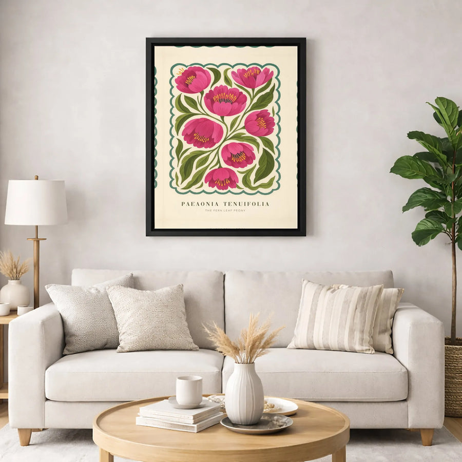 Fern Leaf Peony Botanical Canvas Wall Art | Paeonia Tenuifolia Vintage Floral Print | Premium Gallery-Wrapped Gallery Quality | Elegant Home Decor Gift