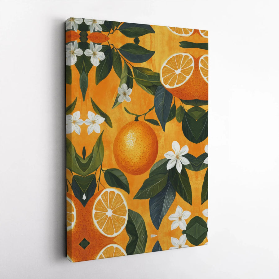Orange Fruit Canvas Wall Art | Botanical Blossom Gallery Wrap Print | Premium Stretched Decor | Mediterranean Kitchen Home Gift