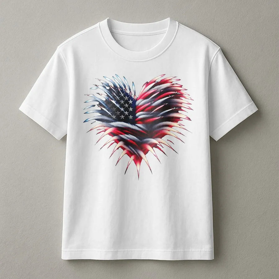 Fighter Jet American Flag Heart T-Shirt | Patriotic Aviation Graphic | Premium Cotton Tee | 4th of July Gift for Veteran