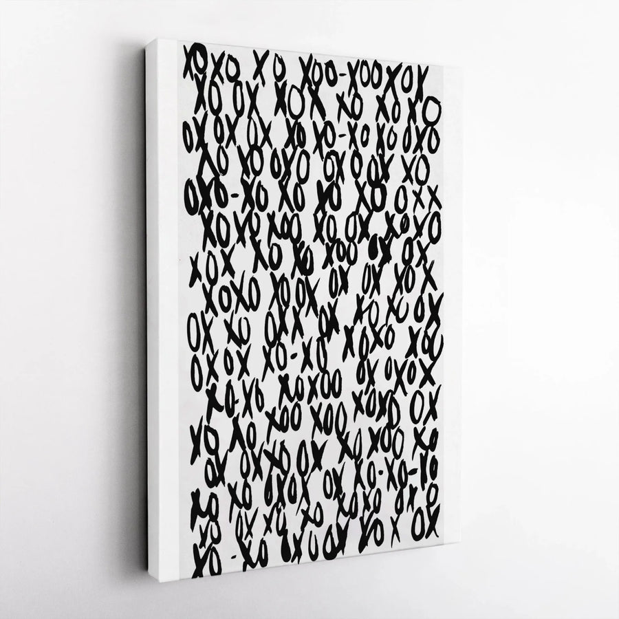 Abstract XOXO Vertical Canvas | Modern Handwritten Love Pattern Wall Art | Premium 1.25" Thick Gallery Wrap | Contemporary Home Decor Gift