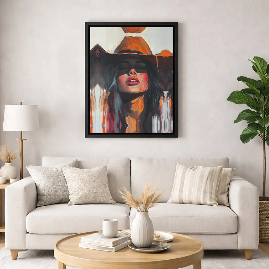 Cowgirl Portrait Canvas Wall Art | Abstract Western Woman Decor | Gallery-Wrapped Premium Print | Modern Farmhouse Living Room Gift