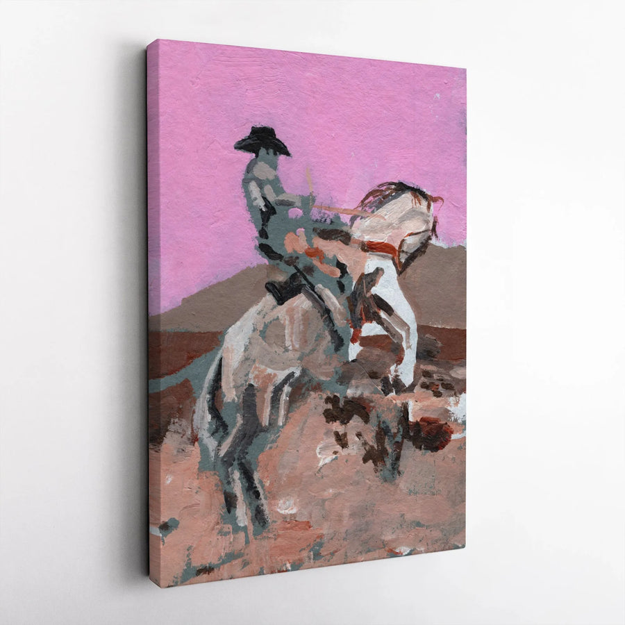 Rodeo Cowboy Vertical Canvas | Abstract Bucking Bronco Painting | Premium Gallery Wrapped Print | Modern Western Home Decor Gift