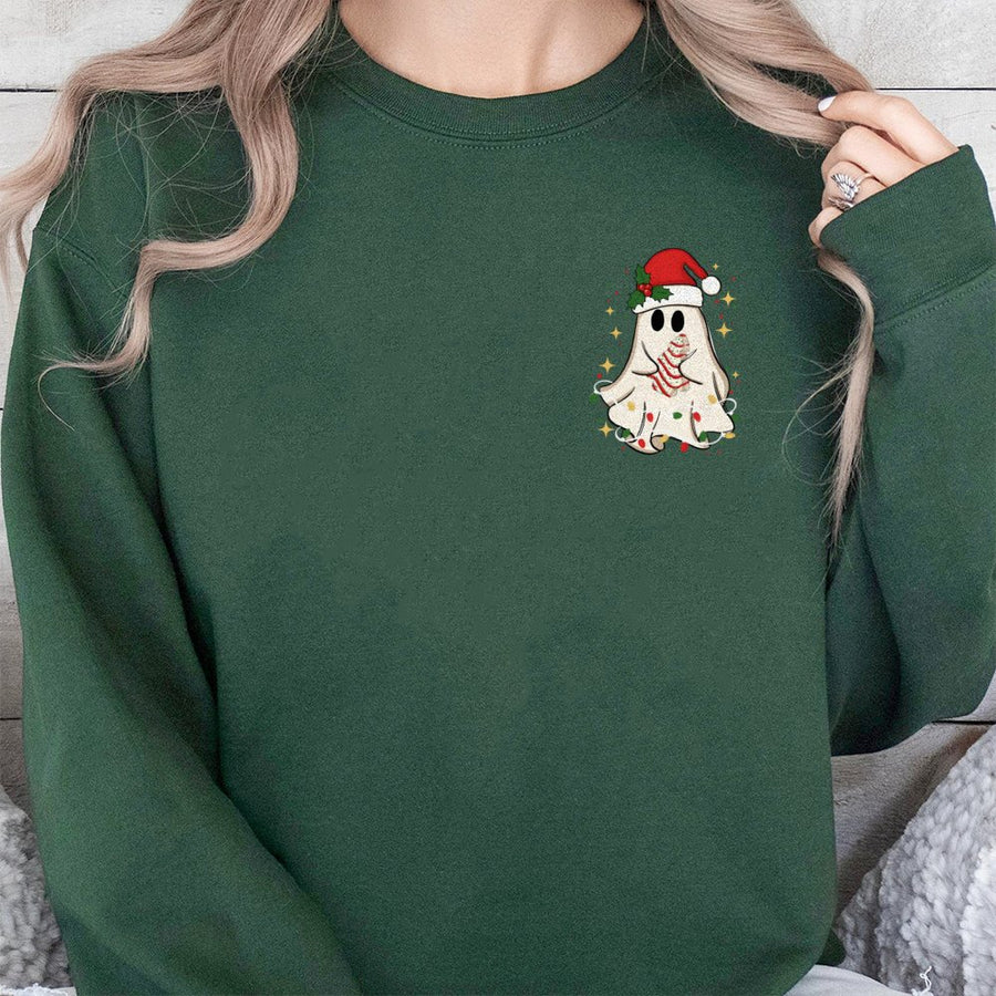 Christmas Ghost Sweatshirt | Cute Festive Holiday Pocket Design | Premium Cotton Blend Unisex Crewneck | Merry Xmas Gift for Women & Men