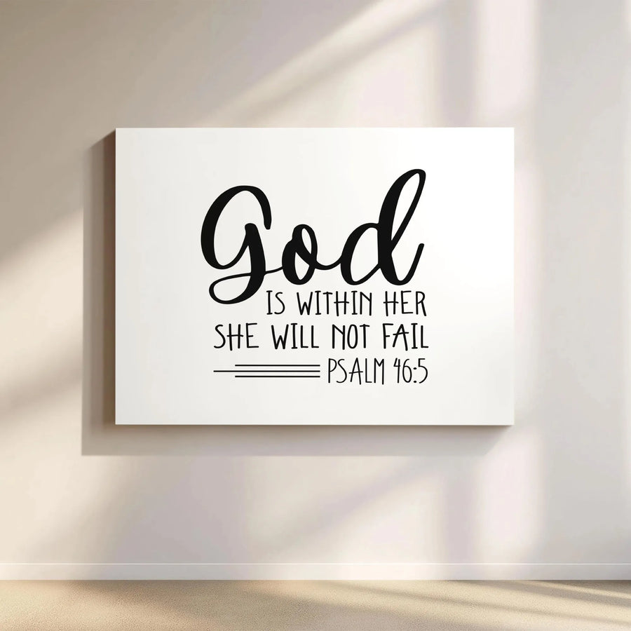 God Is Within Her She Will Not Fail Canvas | Minimalist Psalm 46:5 Wall Art | Premium Gallery-Wrapped Decor | Christian Gift For Women Home Office